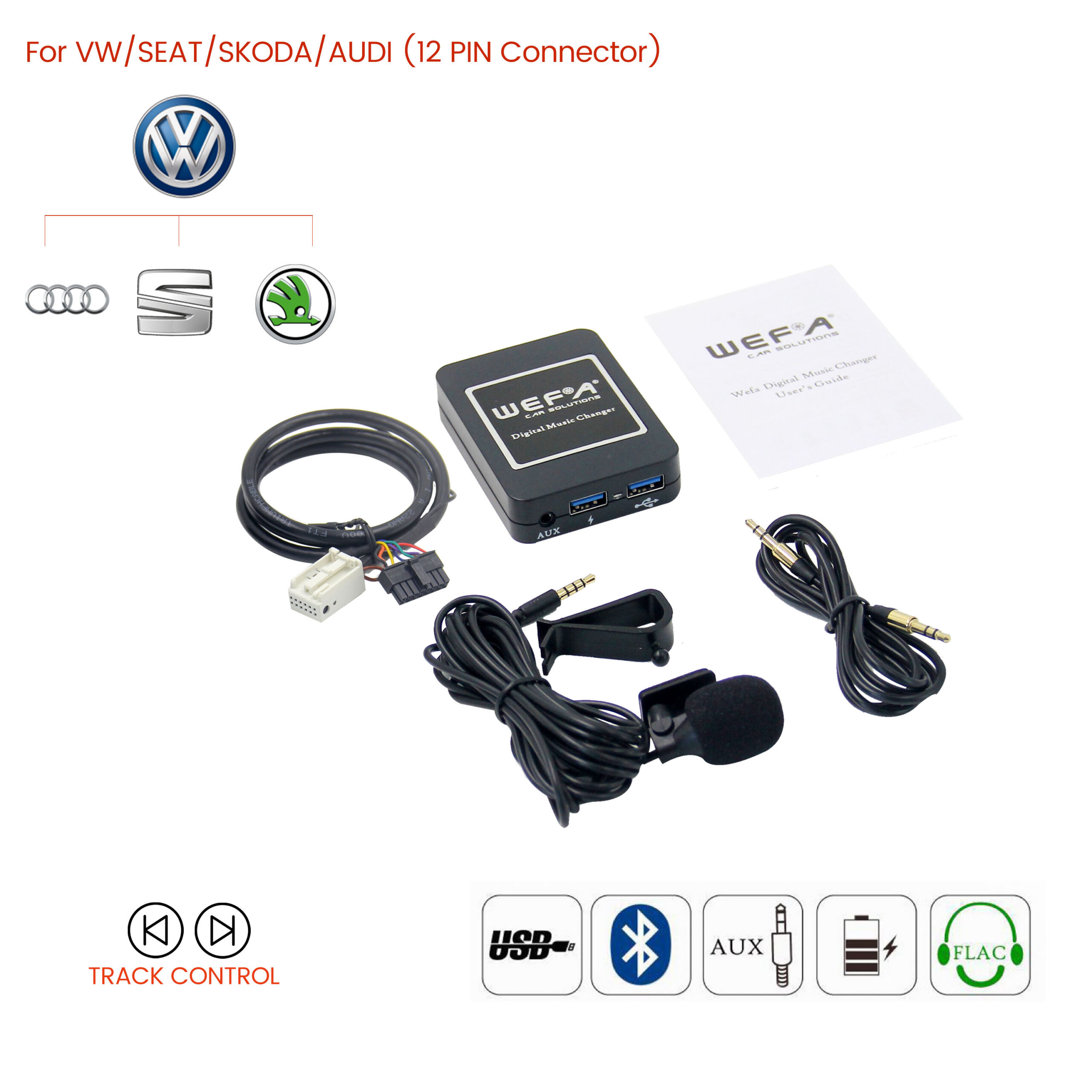 Interface Aux/Usb/Usb Charger/Bluetooth για εργοστασιακές πηγές Group Vag 12pin