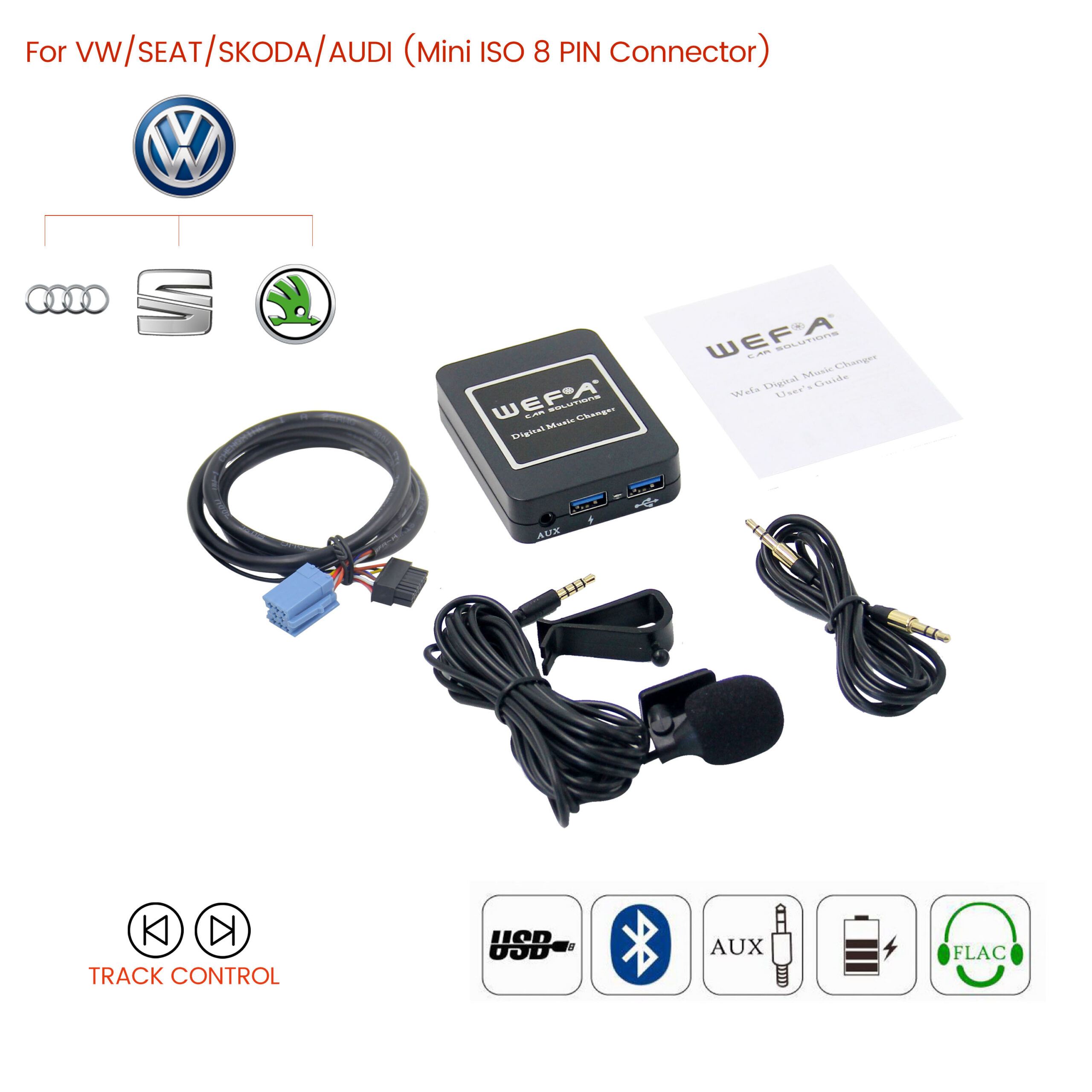 Interface Aux/Usb/Usb Charger/Bluetooth για εργοστασιακές πηγές Group Vag 8pin