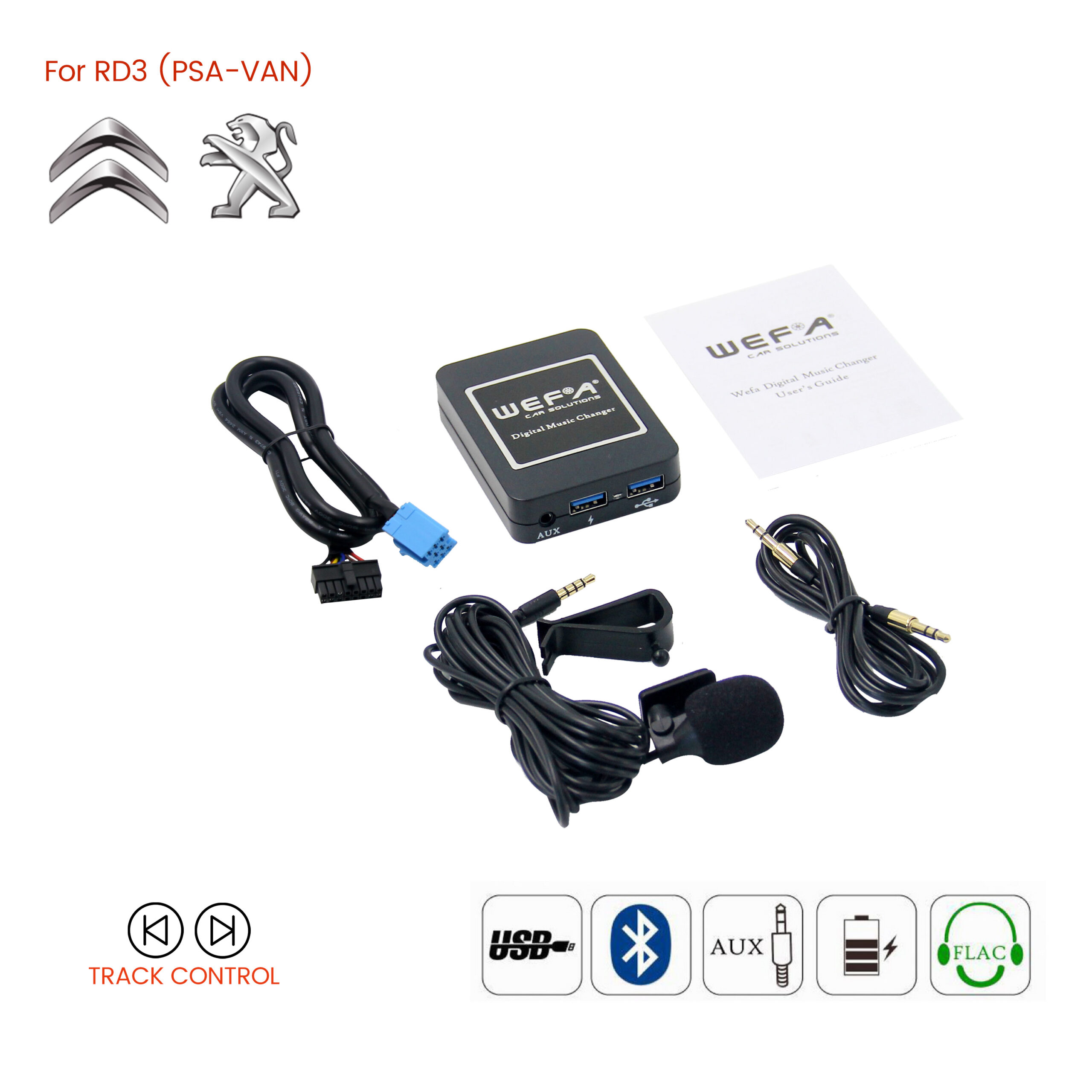 Interface Aux/Usb/Usb Charger/Bluetooth για εργοστασιακές πηγές Citroen / Peugeot RD3